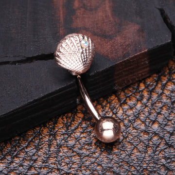 Detail View 1 of Rose Gold Ariel's Shell Sparkle Curved Barbell-Aurora Borealis